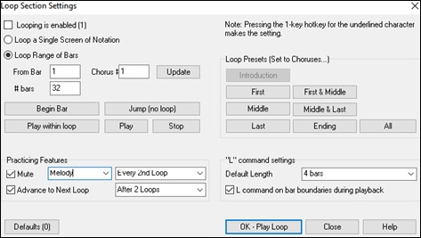 Loop Section Settings dialog